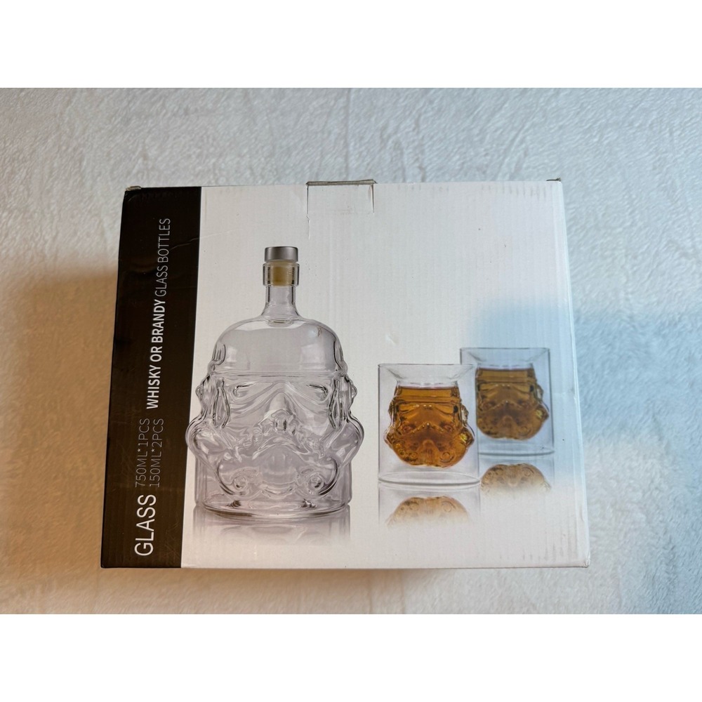 Glass Storm Trooper Helmet‎ Whiskey Decanter Cup Wine Party Bar Tools New In Box